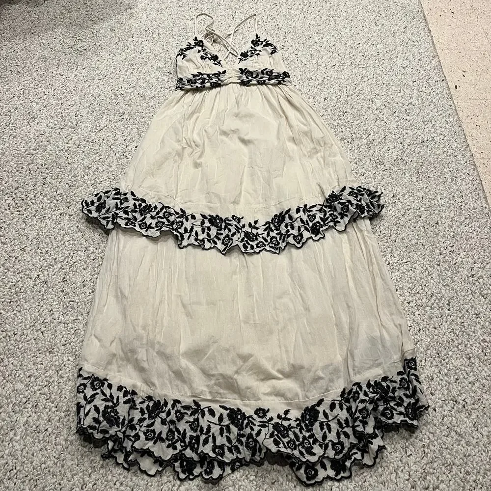 Abercrombie & Fitch Tiered Ruffle Maxi Dress S Floral Embroidered Feminine